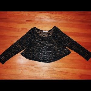 Mesh long sleeve black crop top